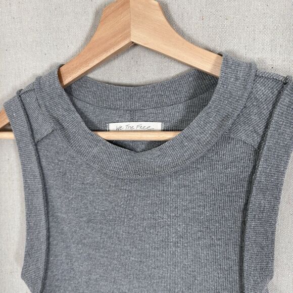 We The Free Kate Tank Top Gray Ribbed Sleeveless Muscle Tee Size XS - Picture 5 of 9